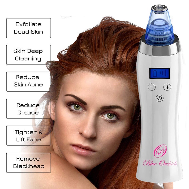 Blueorchids Blackhead Remover Pore Vacuum for face, BlueOrchids dermasuction for Whitehead Removal, Acne Pimple Sucker, face Vacuum Pore Cleanser, Comedone Extractor, 5 Adjustable Suction Power with 4 Probes - Image 4